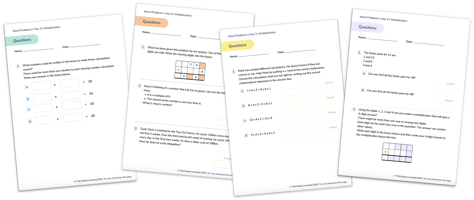 All Kinds of Word Problems Multiplication