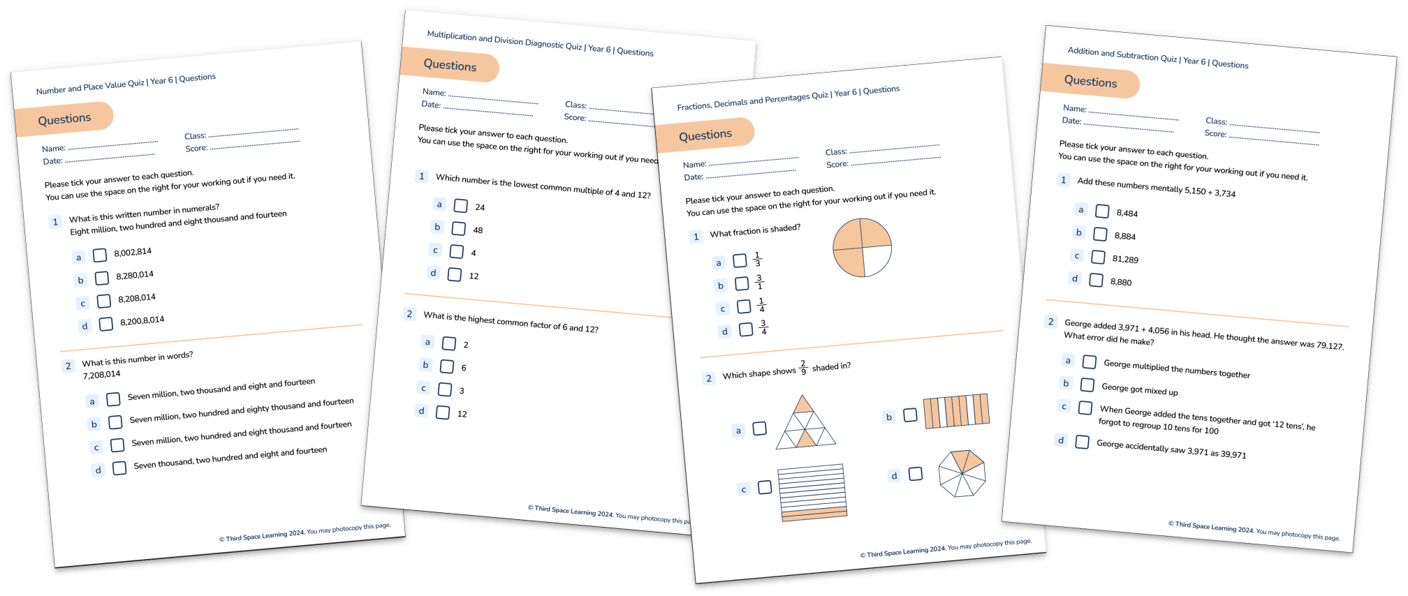 Diagnostic Year 6 Maths Quizzes