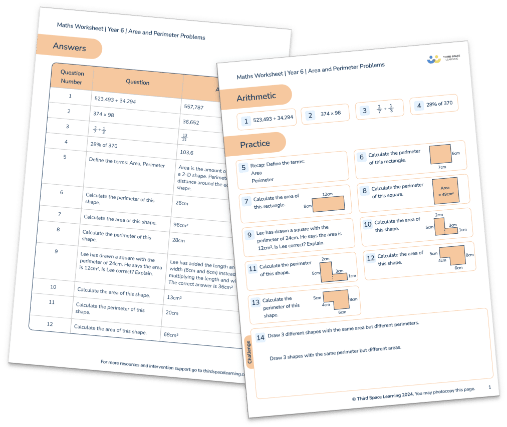 Area and Perimeter Worksheet Year 6