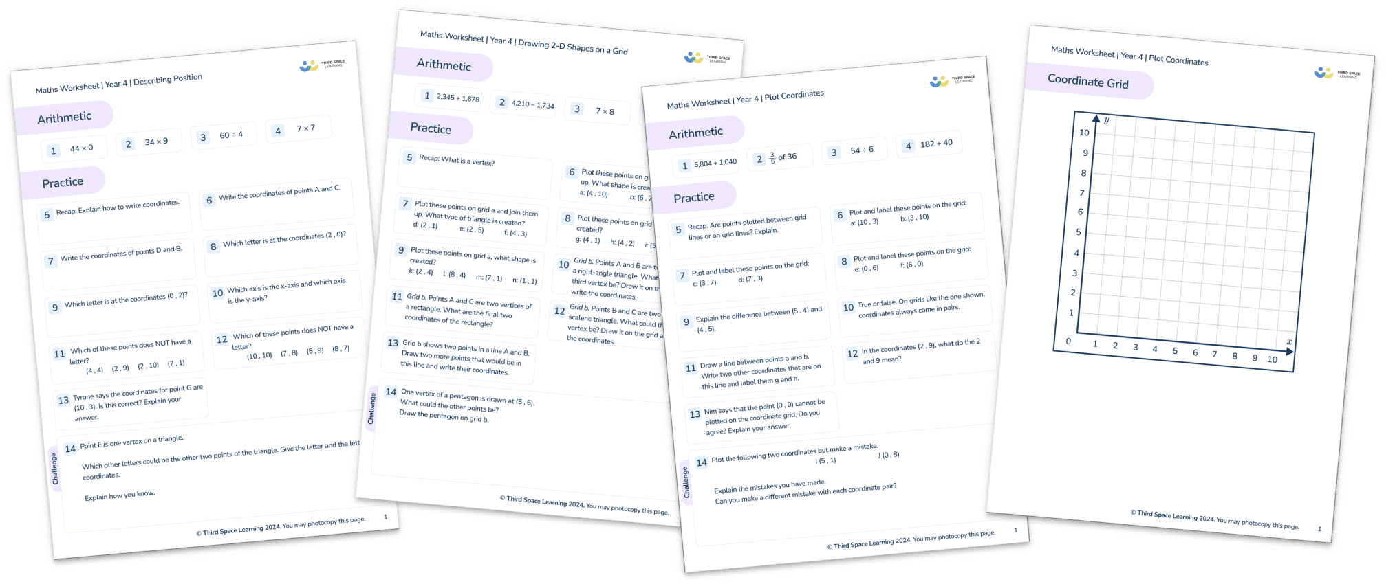 Position and Coordinates Worksheets Year 4
